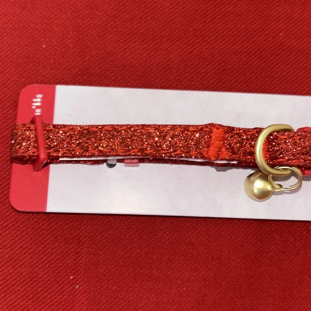 Merry & Bright Peppermint Stripe/More & Merrier Red Glitter Cat Collars